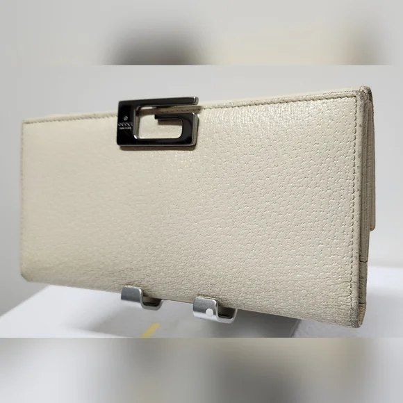 GUCCI G Clasp Continental Pebble Grain Ivory Leather Wallet Auth #035.2778.2097 - Picture 4 of 16